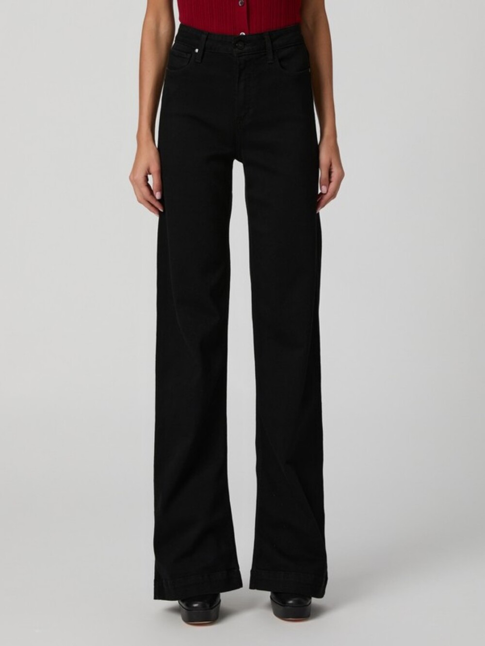 Paige Leenah Slim Wide Leg Jeans in Black Shadow